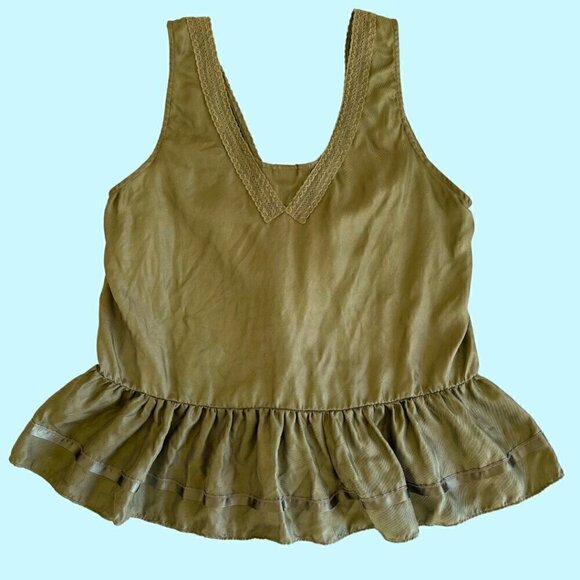 MODA International Sage Green Silk Lace Trim Sleeveless Tank Top - Picture 4 of 6